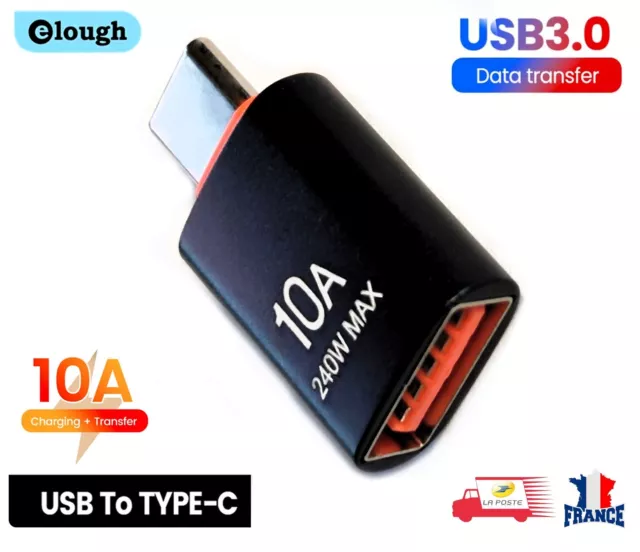 Adaptateur USB Type C Male vers USB 3.0 Femelle OTG 10A 240w Charge Rapid Elough