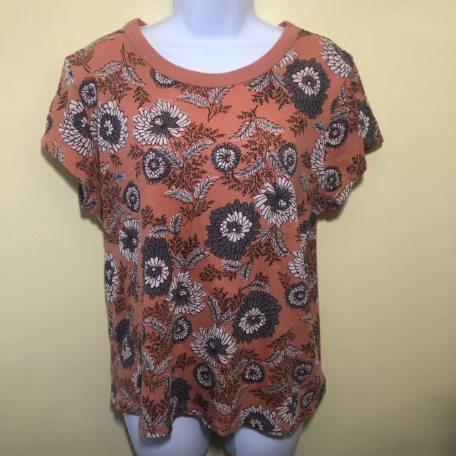 Madewell Womens T Shirt Orange Gray Floral Short Sleeve Top LARGE Cottagecore