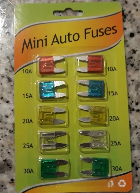 Paquet de 10 mini fusibles de voiture fusible auto de 10 à 30 ampères