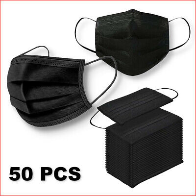 Disposable Face Masks Earloop Black 3-Ply Unisex Mouth & Nose Cover 50/100 Pcs