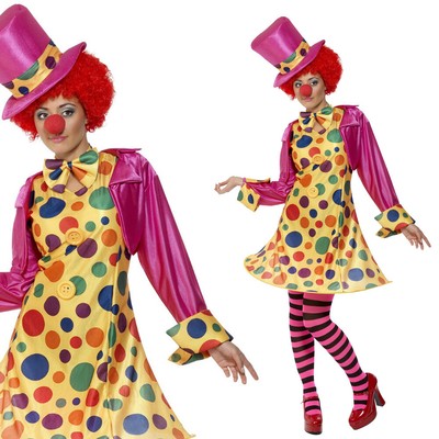 COLORATO FUNNY CLOWN Circo Da Donna Costume di CARNEVALE Adulti Signore Costume 