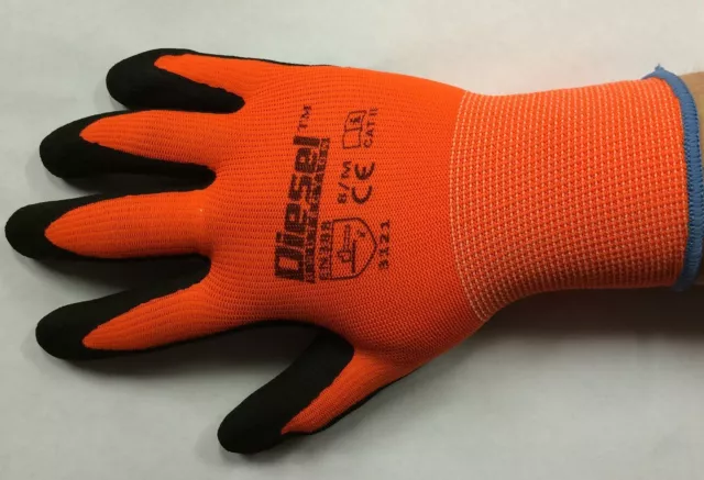 6 Pair Diesel Orange Safety Gloves Latex Coated Grip Cut Resistant