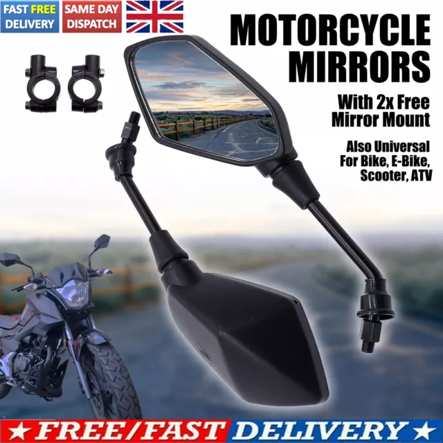 Pair 10mm Universual 7/8" Motorcycle Side Mirror ATV Scooter E-Bike Rearview UK