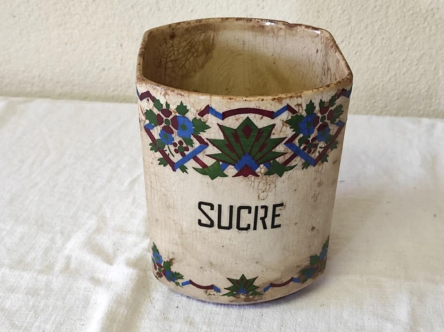 ANCIEN POT à épice Sucre en faience Fleurs Art déco EUR 12,00 - FR