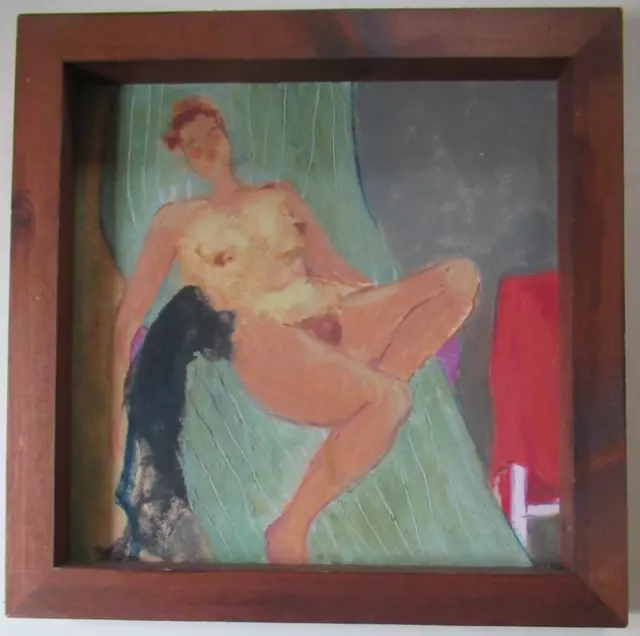 Vintage 80's Reclining Female Nude Modernist Oil Painting Signed Framed
