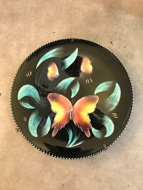 Plat En Faience De Monaco Vintage Années 60 Décor De Papillon Decor À La Main