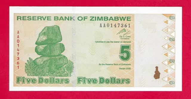 Zimbabwe 2009 $5 pick #93 Uncirculated