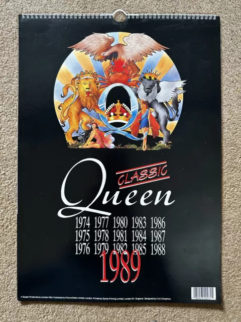 Queen 1989 Official Vintage Large Group Calendar Freddie Mercury  Immaculate