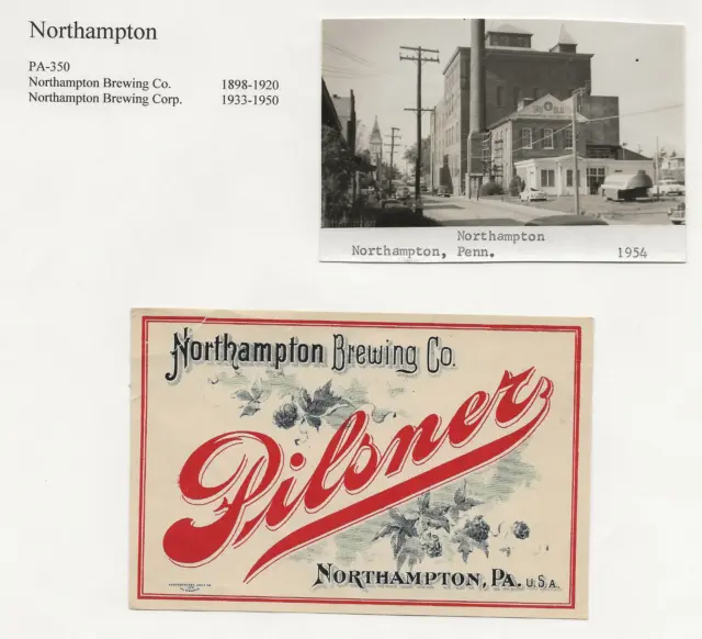 Pre Prohibition Northampton Brewing Pilsner Beer label with Brewery Photo PA