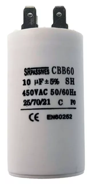 Condensateur moteur de démarrage / permanent 10µF 10uF 450V à cosses CBB60