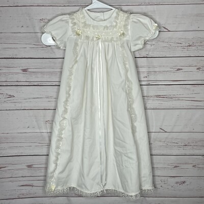 Vtg  Alexis Baby Long Christening Dress 9 Months  Lace Trim Made In USA White *+