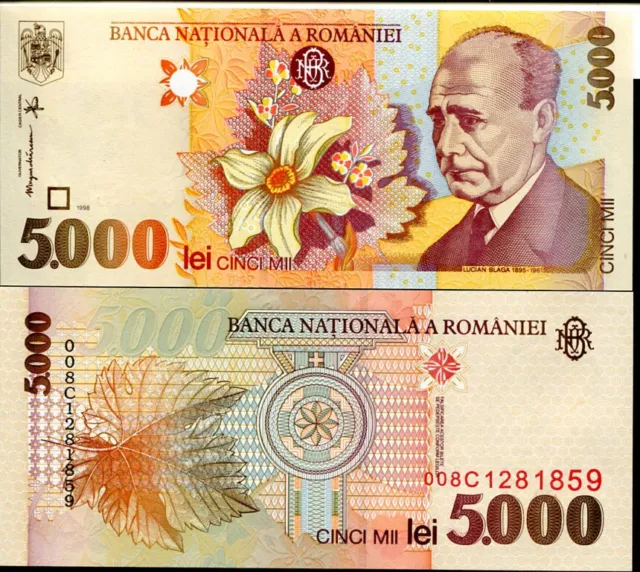 Romania 5000 Lei 1998 P 107 UNC