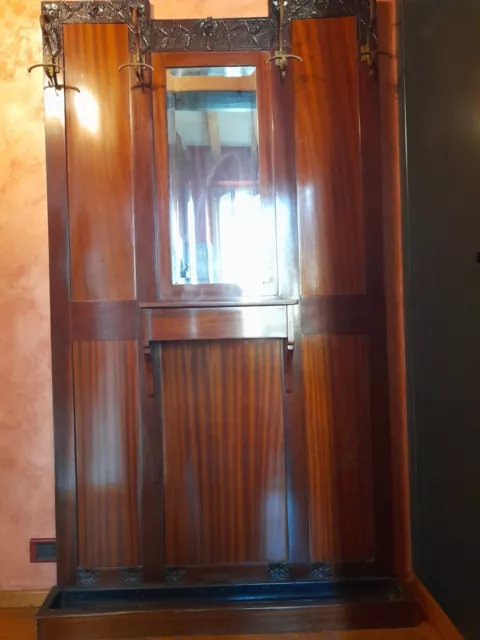 Attaccapanni da parete in legno con specchio e cassetto, misure 1,08 x 1,95
