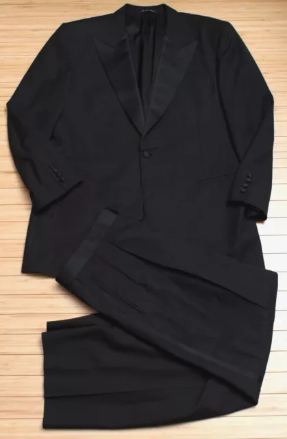 Canali One Button Black Peak Lapel 2 Pc Formal Tuxedo Jacket Pants Sz 44L