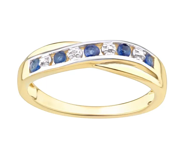 9ct Yellow Gold on Silver Sapphire & Diamond Crossover Eternity Ring sizes J - V