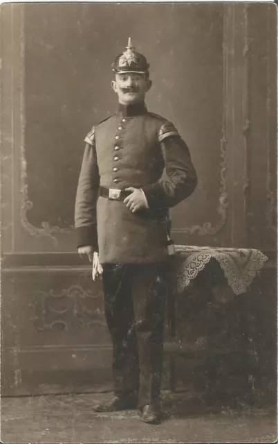 1. Weltkrieg, Militär-Sachsen, Soldat mit Pickelhaube, Musiker, Foto-Ak um 1914