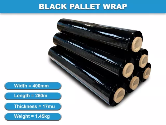 Clearance Black Pallet Stretch Shrink Wrap Film Strong Rolls Parcel 400Mm X 250M