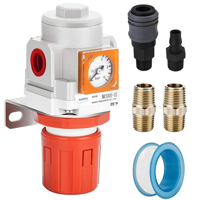 COMPRESSED AIR PRESSURE Regulator 3/8" BSP NANPU Embedded Gauge Air ...