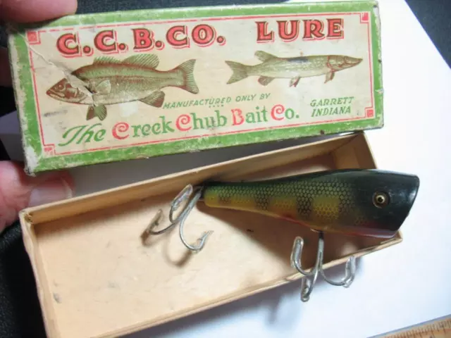 Rare Old CREEK CHUB Injured Minnow 4 WOOD FISHING LURE, GLASS EYES  Propellers