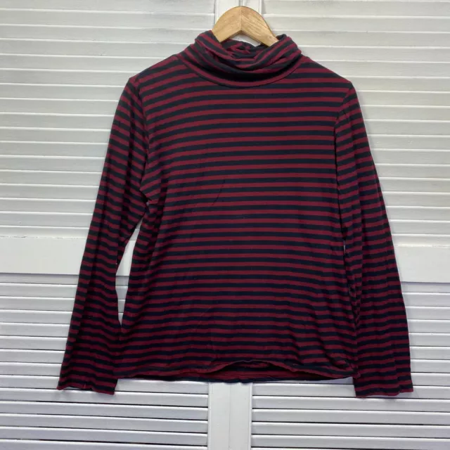 Laura Ashley Top Womens Large Striped Turtleneck Long Sleeve Red Black