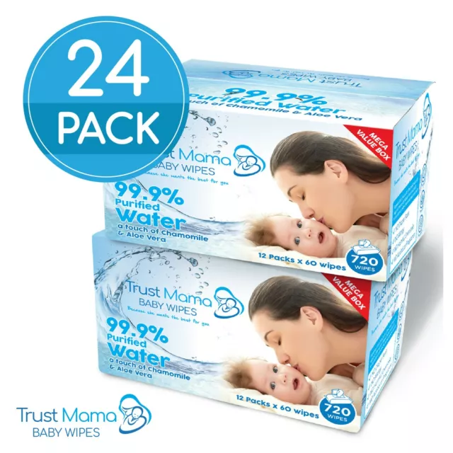 Trust Mama Water Wipes 99.9% Water Chemical Free For Sensitive Skin (24 Packs)