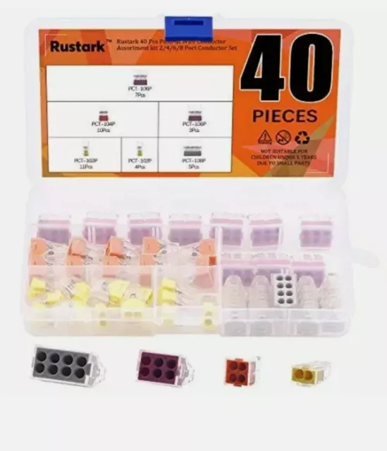 Rustark 40 Pcs Push-in Wire Connector Assortment kit 4 Wall-Nut Assorted Set ...