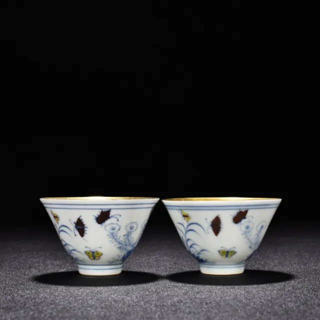 2.7" old antique ming dynasty chenghua mark porcelain a pair three autumn cup