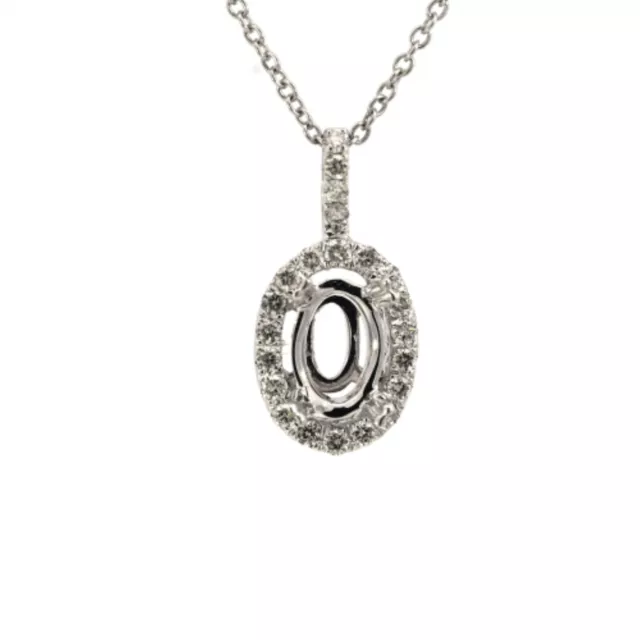 Pendant Semi Mount Oval 6x4mm In 14K White Gold With Diamonds Accent (51905)