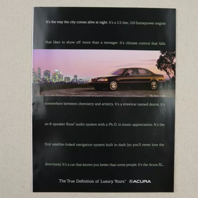 Vintage Acura RL Print Ad 1997 Paper Magazine Clipping 90s Car Honda 3.5RL Bose