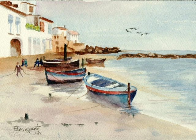 ACUARELA ORIGINAL DE BERRUGUETE, FORMENTERA. Watercolour Aquarelle, GRAN OFERTA