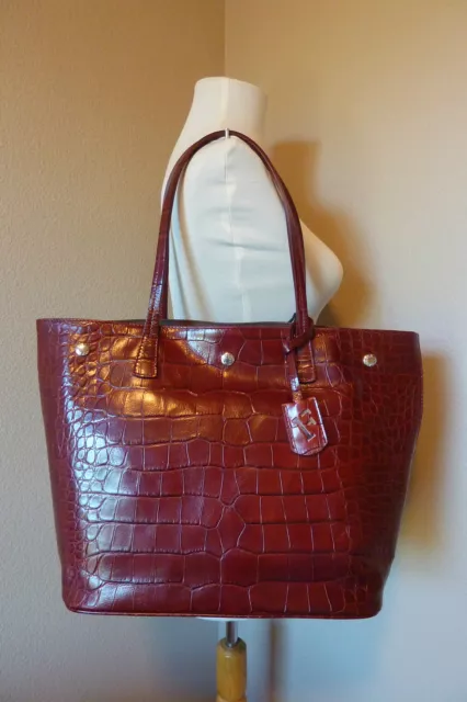 NWT FURLA Mulled Wine Croc Embossed  Leather D-light Tote Bag Made in Italy