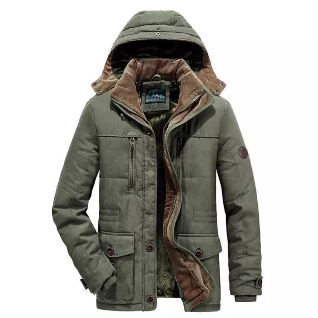 Coat Long Thick Fleece Hooded Parkas Jacket Coat Men Pockets Jackets Mens