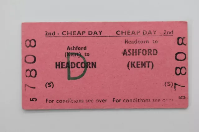 BRB Railway Ticket No 7808 HEADCORN to ASHFORD Kent