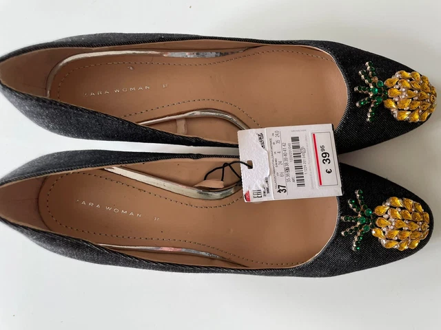 Zara Mid Heel Denim Shoes With Pineapple Detail Size Uk4/37 Bnwt £18.00 -  Picclick Uk
