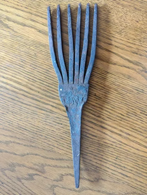 Primitive Hand Forged/Wrought Iron Six Tine Fishing/Eel Gig