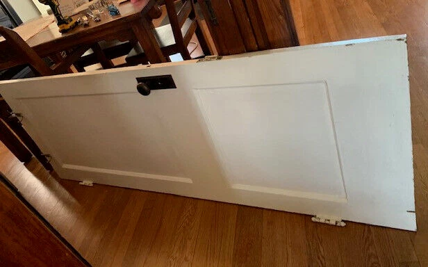 Vintage Solid Wood 79" Interior Door + original knobs & Cannonball Hinges 1926