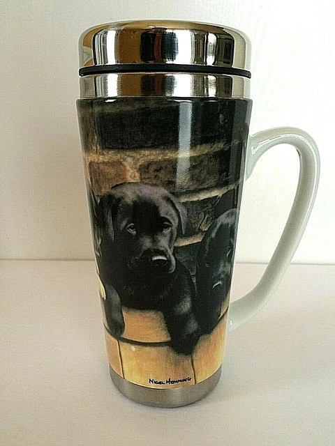 Black Labradors Tumbler Travel Coffee Mug Art Print By Nigel Hemming Ceramic