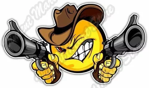 Angry Smiley Face Emoticon Gun Pistol Funny Car Bumper Vinyl Sticker Decal 6"X3"