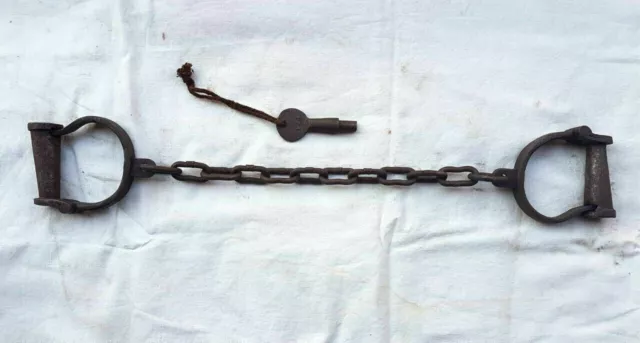Handcrafted Heavy Chain Cuffs Lock Key Handcuff Vintage Old Antique Iron