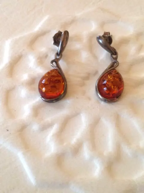 Boucles d'oreilles Vintage en argent 925 et ambre