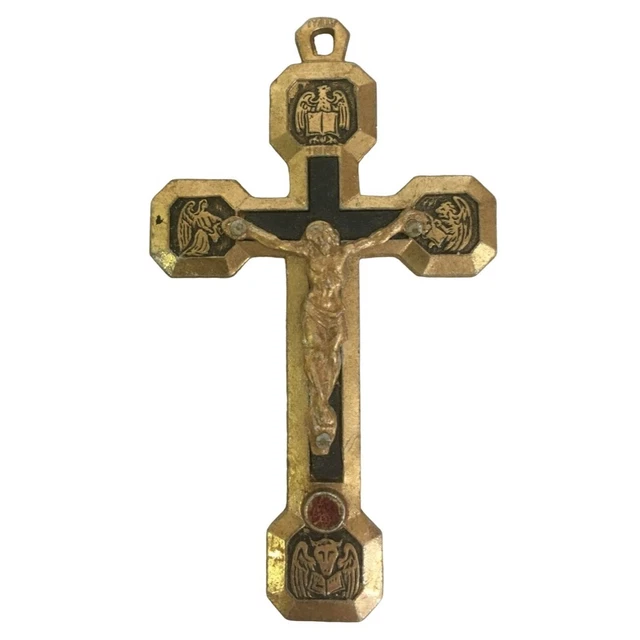Vintage Crucifix Pendant Stations Of The Cross Goldtone Italy