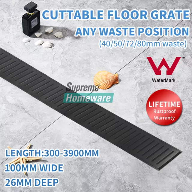 300-3900mm Black Bathroom Aluminium Strip Floor Drain Linear Shower Grate Waste