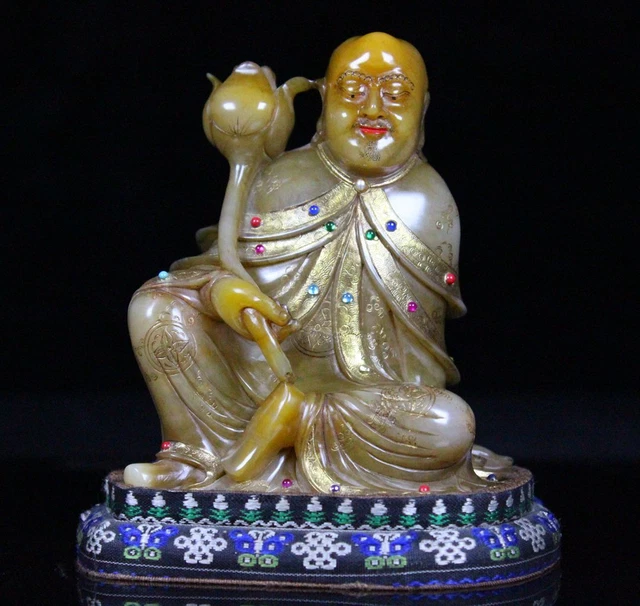 Chinese Exquisite Handmade Luohan carving Shoushan Stone Statue