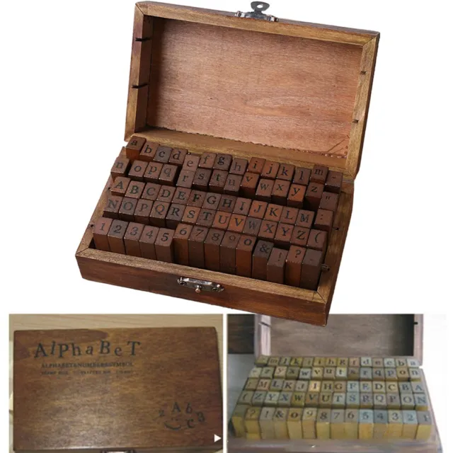 Kit francobolli vintage in legno cancelleria creativa per alfabeto e numeri