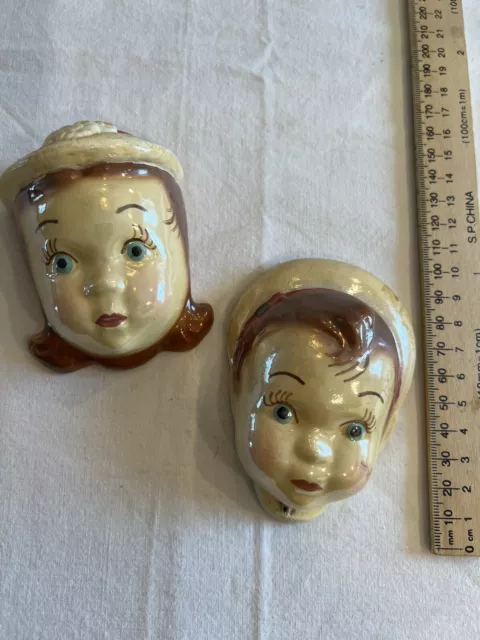 Vintage Kitch Chalkware Wall Hanging Girl and Boy RARE Chalk Ware