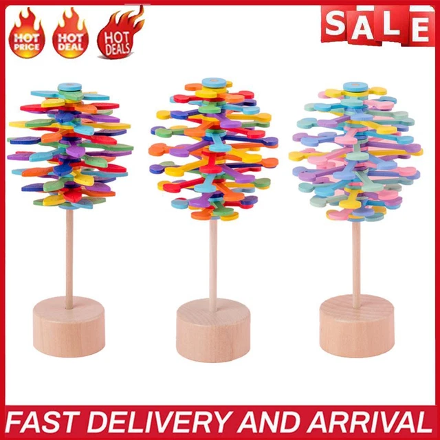 Wooden Helicone Wand Rotating Lolly Toy Children Decompression Educational Toys