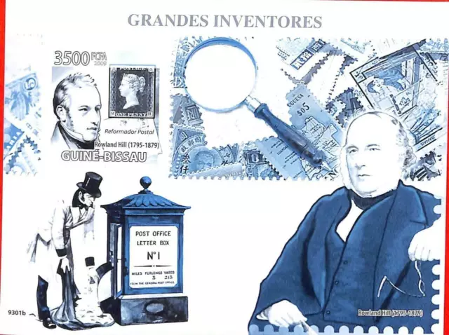 A0844a- Guinea-Bissau ERROR IMPERF 2009  people Rowland Hill Stamps Марки