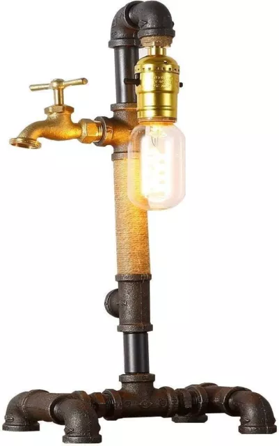 Modern Steampunk Loft Antique Retro Industrial Water Pipe Metal Desk Accen Lamps