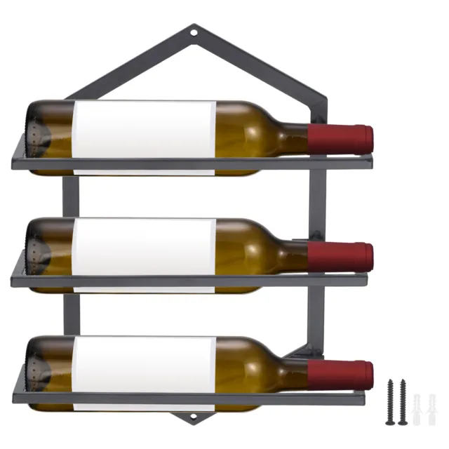 Wall Mounted Wine Rack - Hanging Wine Bottle Holder Holds 3 Bottles Black