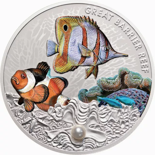 Niue 2022 GREAT BARRIER REEF $2 1 Troy Oz Silver w/ Pearl SERIAL # 50 or LOWER